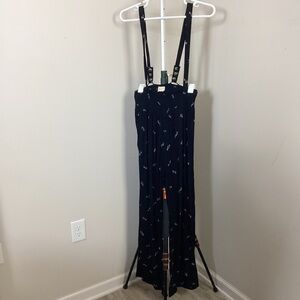 O’Neill Women’s Black Floral Gartered Pants with suspenders / Jumper Wide Leg